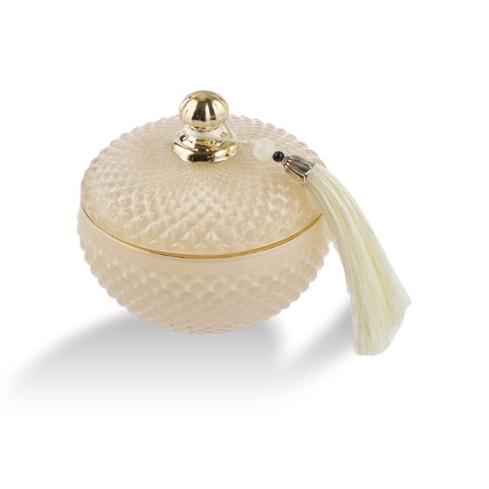 CANDELA VETRO ECRU 8.5X8CM C NAPPINA